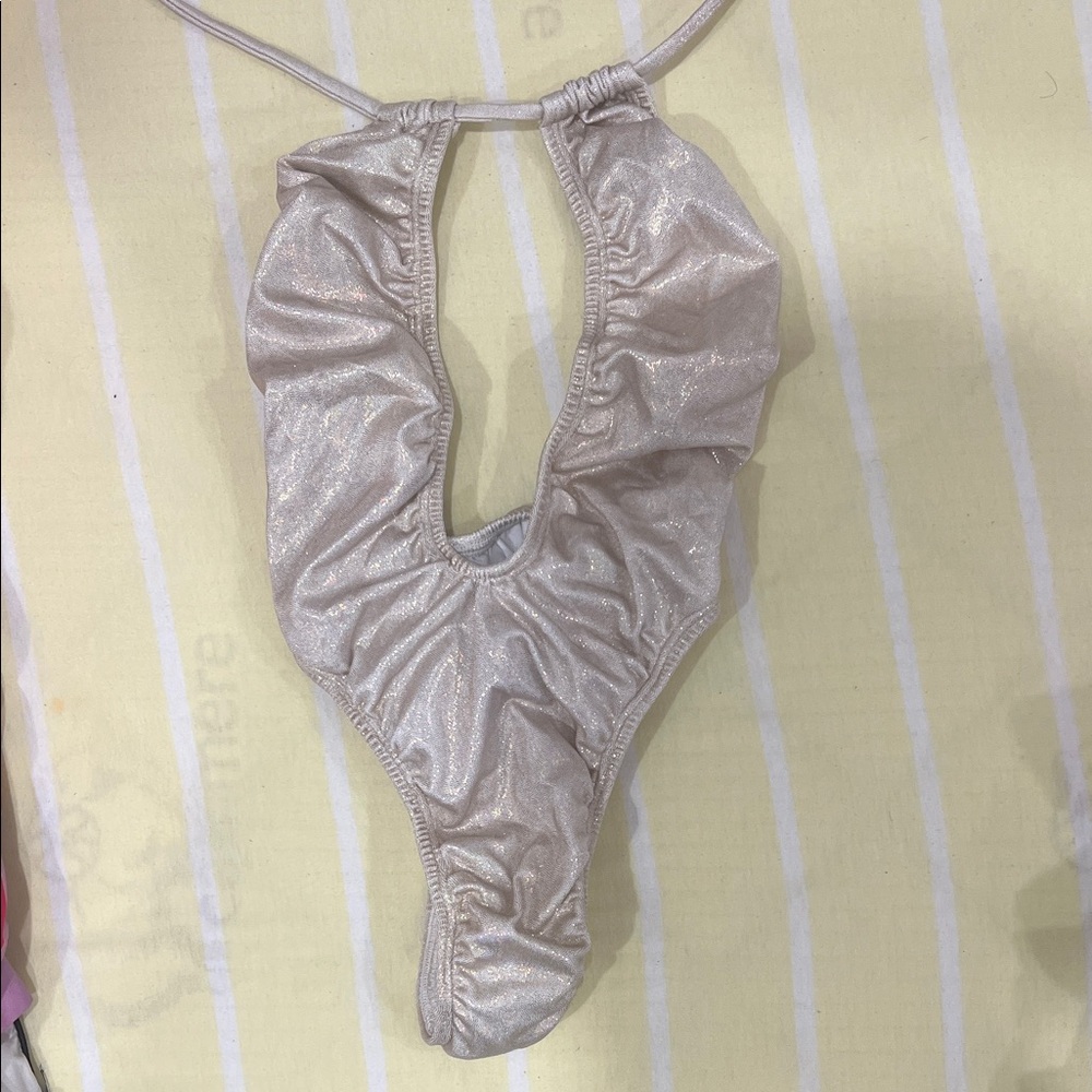 Shimmery Cream Ruched One-Piece Swimsuit